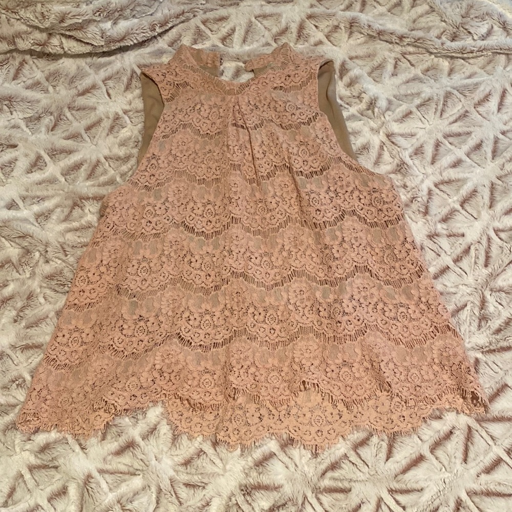 Pink high neck lacey tank top